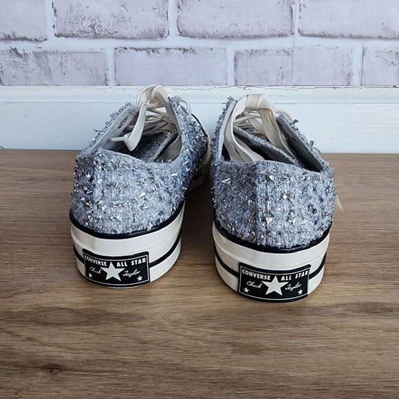 ⭐Converse Chuck 70 Metallic Tweed Low Sz 7.5 Men's Shoes Sneaker Silver A14443C - Picture 4 of 9